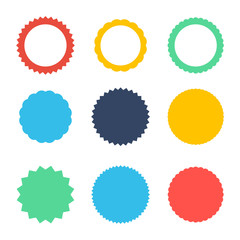 Set of vector starburst, sunburst badges. Icons on white background. Simple flat style vintage labels, stickers.