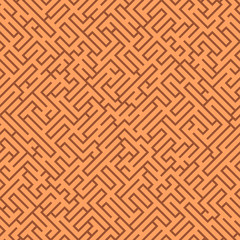 Labyrinth background. Geometric irregular backdrop. Abstract orange seamless line maze pattern. 
