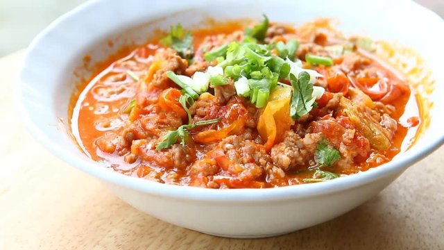 Thai northern style  pork and tomato relish or Nam-Prik-Ong