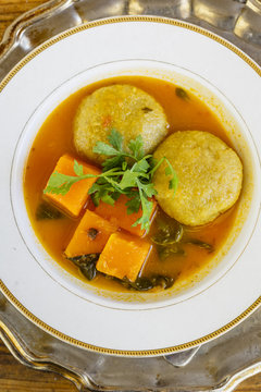 Kubbeh matfuniya dish at a restaurant, Jerusalem, Israel.