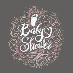 Vector watercolor pink sticker set It's a girl. Calligraphy lettering Baby shower. element for invitation design. Vector