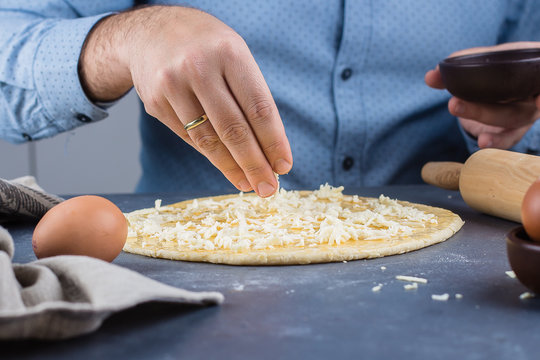 Cooking Process: traditional georgian bread with cheese - Khachapuri Megrelian