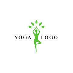 wellness logo template. yoga logo stock. balance meditation logo design vector illustration in green color