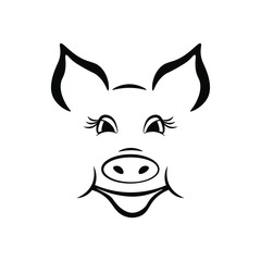 Muzzle of a pig in a black contour vector.