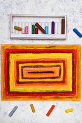 Colorful hand drawing: orange rectangles on paper