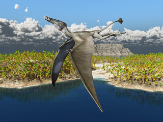 Flugsaurier Dorygnathus über einer Ozean Landschaft © Michael Rosskothen