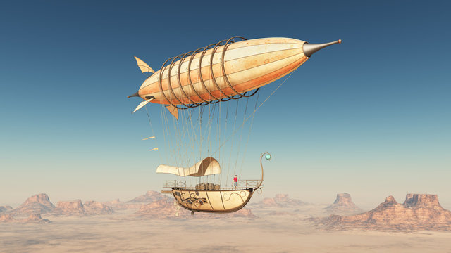 Fantasie Luftschiff über einer Wüste