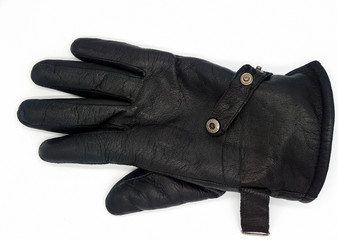 Black leather winter glove isolated on white background.