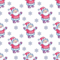 Christmas seamless pattern with Santa Claus. Childhood vector background in ethnic style.