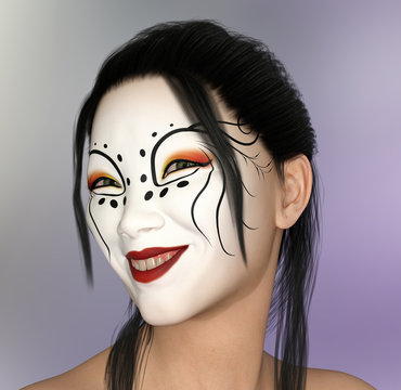 Lächelnde Frau mit Theater Make-up