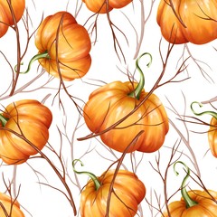 Fototapeta na wymiar Seamless pattern with orange pumpkins . Halloween cute background