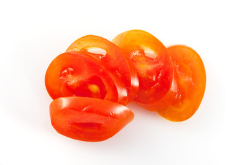 fresh tomato slices on a white background, slice of tomato