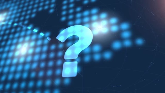 question mark sign faq icon animation blue digital world map technology background
