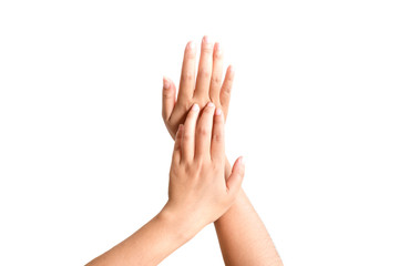 Closeup image of beautiful woman's hands isolate on white background.Girl hands with beautiful manicure