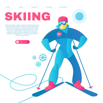 Skiing. Alpine Sport Design Template with Sportsman and Snow. Vector illustration