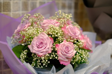 Romantic Flower bouquet arrangement with special pink red white rose