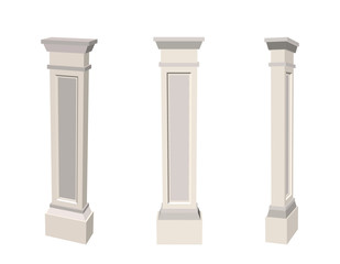 Column pilaster. Isolated on white background. 3d Vector illustration.