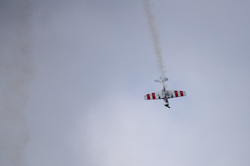 The Barca Women's Aerobatic Team performs aerobatic maneuvers at Mochishche airfield