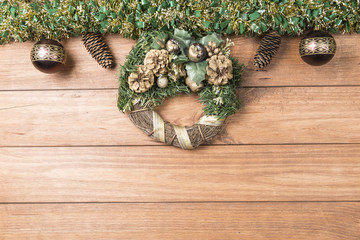 Christmas background with garlands and Christmas decorations.