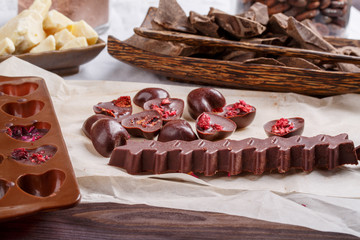 Heart-shaped handmade chocolate candies