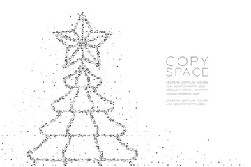 Abstract Geometric Square box pixel pattern Christmas tree with star shape, Happy New Year celebration concept design black color illustration on white background with copy space, vector eps 10