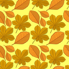 Seamless pattern with chestnut and beech autumn leaves. Vector illustration.