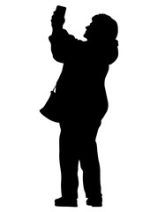 Young woman with phone on a white background