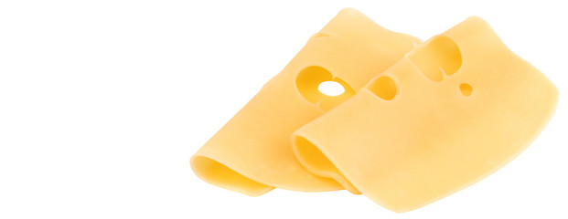 two Cheese slices isolated on white background