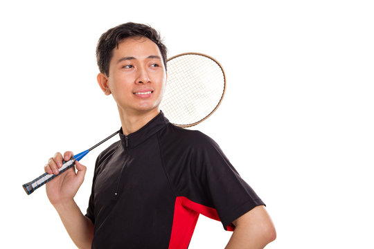 Young Asian badminton player closeup