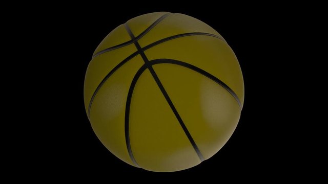 Animated spinning greenish or olive basketball against black background. Mask included. Isolated and loop able.