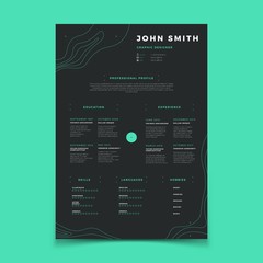 Curriculum vitae template. Cv resume for placeholder company vector layout. Illustration of vitae curriculum profile with language, hobby and skill