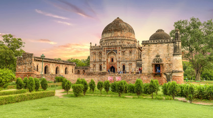 Bara Gumbad and Mosque Facades Lodi gardens or Lodhi gardens mausoleums in New Delhi, India - obrazy, fototapety, plakaty