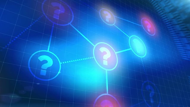 question mark sign faq icon animation blue digital elements technology background