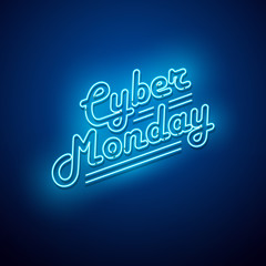 Cyber Monday background. Neon sign. Vector illustration.