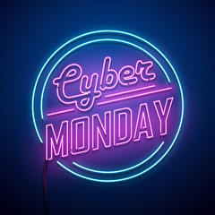 Cyber Monday background. Neon sign. Vector illustration.