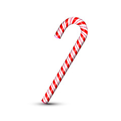 Obraz premium Sweet Christmas candy cane isolated on white background. Graphic element for greeting card on New Year and Christmas. Vector illustration