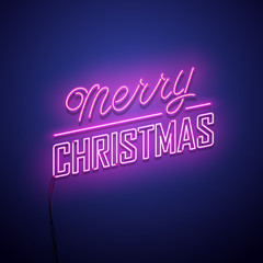 Obraz premium Christmas neon sign. Vector background. 