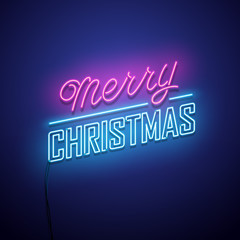 Christmas neon sign. Vector background. 