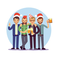 Businessmen celebrate New Year and Christmas. Offica Christmas corporate party. Business team celebration christmas. Vector illustration