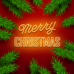 Christmas neon sign. Vector background. 