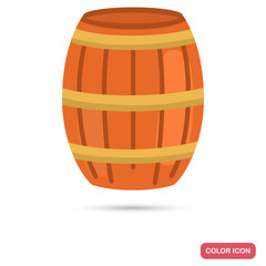 Wooden barrel with wine color flat icon