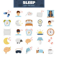 Sleeping color flat icons set