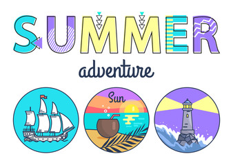 Summer Adventure Promo Banner with Round Seascapes