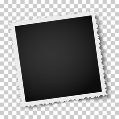 Retro realistic square photo frame with figured edges isolated on transparent. Vector photo mockup.