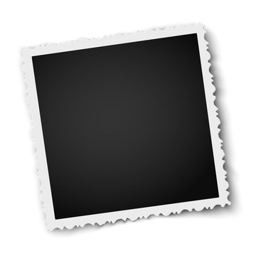 Retro realistic square photo frame with figured edges isolated on white. Vector photo mockup.