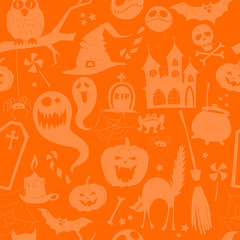 Orange pumpkin seamless background silhouette halloween party pattern