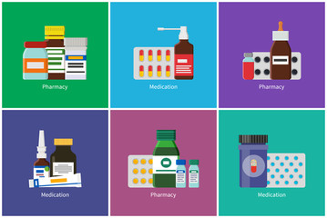 Pharmacy Medication Posters Vector Illustration