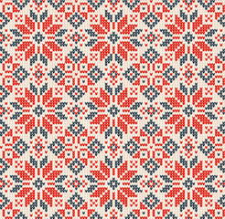 Ugly sweater Christmas Season Winter seamless background scandinavian ornaments.