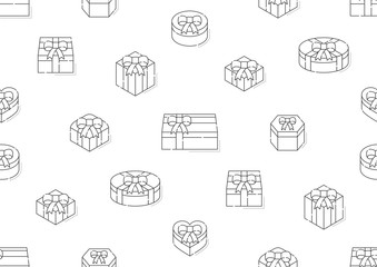 Gift box 3d isometric with shadow icon seamless pattern outline stroke set dash line design illustration isolated on white background, vector eps 10