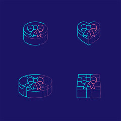 Gift box 3d isometric with shadow icon outline stroke set dash line design illustration isolated on dark blue background, vector eps 10